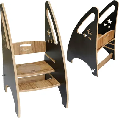 Produktbild von Skyline 3-in-1 wachsender Tritthocker Kleinkind Turm Helfer, Holz Kleinkind Stehhocker für Badezimmer oder Küche, Anti-Rutsch-Füße, Handläufe 100 kg