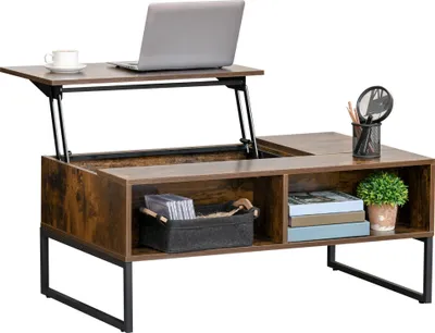 Produktbild von Couchtisch Wohnzimmertisch Kaffeetisch mit Höhenverstellbarer Platte Spanplatte Braun 100 x 60 x 44 cm