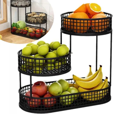 Produktbild von Obstkorb mit 3 Ebenen, Obstschale Halter, Küchenarbeitsplatten Regal, Obsthalter, Organizer für Zwiebeln und Bauernhaus