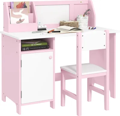 Image de HOMCOM Ensemble table et chaise pour enfant avec tableau blanc - bureau pour enfant +5 ans 90L x 45l x 85H cm Rose