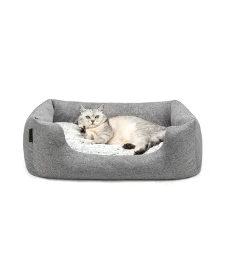 Imagen del producto de Cama para gatos Lionto, elegante cesta para acurrucarse con entrada profunda, cojín reversible y base antideslizante, 80x60 cm, color gris