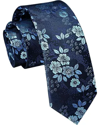 Produktbild von Schmale Herren Krawatte 6cm Klassisch für Business Hochzeit Formell Mikrofaser Blau Blume