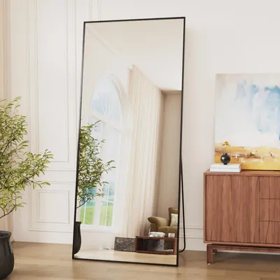 Produktbild von Vortisys 171 x 76 cm Rechteckiger Ganzkörperspiegel Rahmen aus Aluminiumlegierung Gehärtetes Glas Geeignet für Schlafzimmer und Wohnzimmer Schwarz
