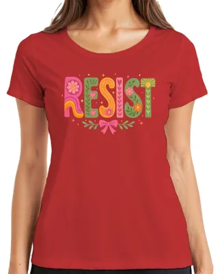 Produktbild von RESIST Groovy Retro Blumen Hippie Feminismus Statement Sarkasmus Damen T-Shirt, Rot, XL