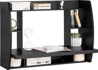 Obrázok produktu pre Nástenný písací stôl – kancelársky stôl – drevený rám – 82 x 60 x 39 cm – vyžaduje montáž – počítačový stôl – čierny