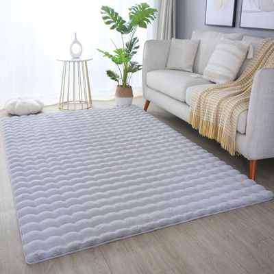 Teppich Hochflor Shaggy Wohnzimmer Fellteppich Kunstfell Flauschig 3D Effekt,  Silber, 120 x 170 cm