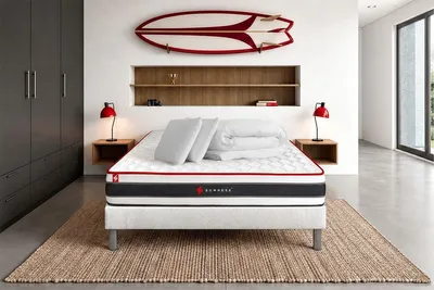Produktbild von Komplettpaket Bett - Matratze 140x190 cm + Boxspringbett mit Lattenrost (im Set) + 2 Kopfkissen + Bettdecke - Energy