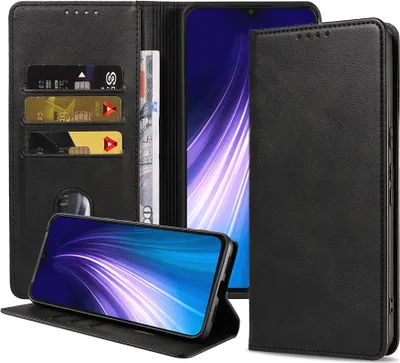 Produktbild von Smartphonica Telefoonhoesje geschikt voor Xiaomi Redmi Note 8 Pro kunstleren Hoesje met Magnetische sluiting en Pasjeshouders Book Case met Klepje - Zwart
