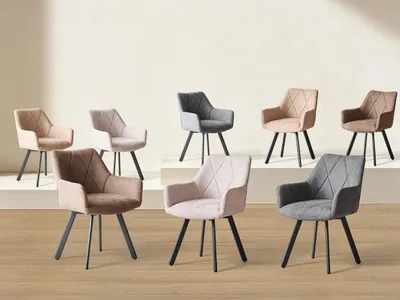 Immagine prodotto di Sedie da pranzo - Set da 4 - Imbottite - Con schienale - Gambe in metallo - Stile moderno e minimalista - Beige