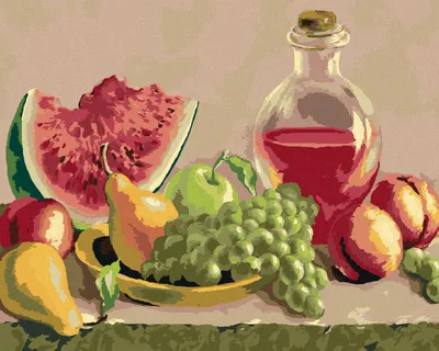 Produktbild von Zuty - Malen nach Zahlen - STILLLEBEN MIT PFIRSICHEN, TRAUBEN UND MELONE, 40x50 cm, ohne Keilrahmen