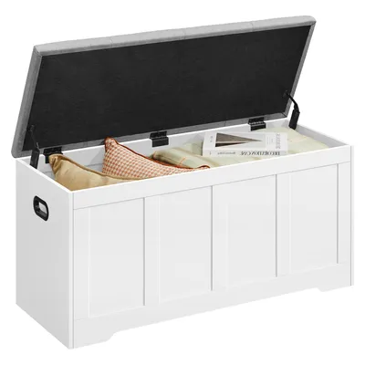 Obrázek produktu pro VASAGLE Truhla s úložným prostorem, lavice s víkem, vhodná do ložnice, chodby, obývacího pokoje, rozměry 41 x 101 x 49 cm, bílá a šedá barva