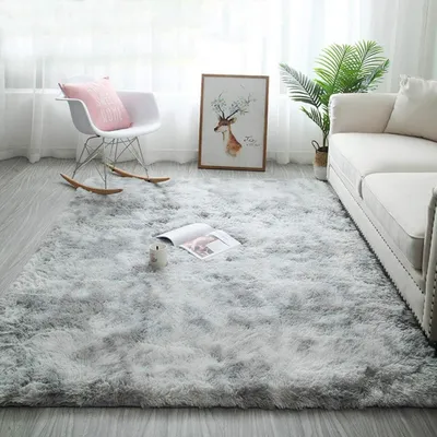 Produktbild von Teppich Rund Flauschig Hochflor Rutschfest Ultra Weich Grau Weiß 135x185cm