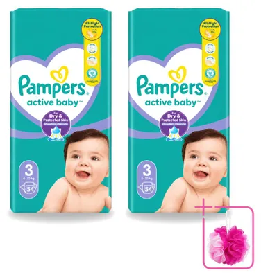 Imagen del producto de 2 pañales Pampers Active Baby, talla 3, para bebés de 6 a 10 kg - Paquete económico - 2 unidades