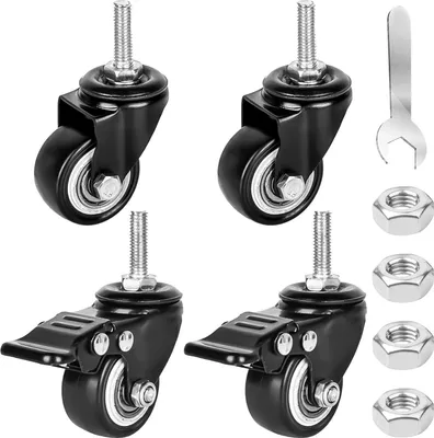 Zdjęcie produktu dla Kółka do mebli, średnica 40 mm, mocowanie śrubowe M8 x 25 mm, zestaw 4 sztuki, 2 z hamulcem, 2 bez hamulca, przeznaczone do mebli