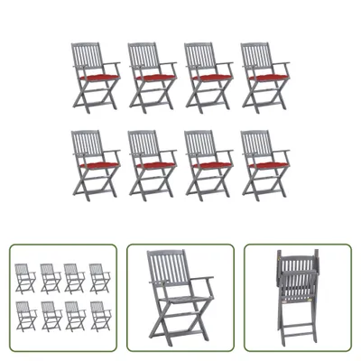 Produktbild von The Living Store Klappbare Gartenstühle 8 Stk. mit Kissen Massivholz Akazie