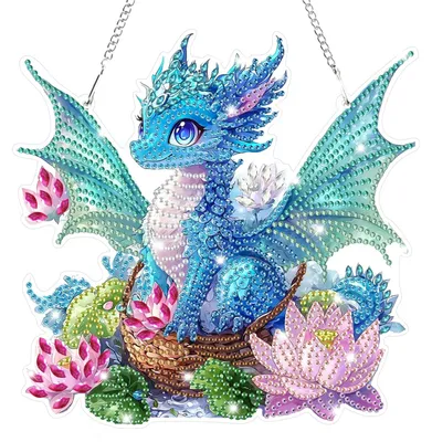 Diamantmalerei-Set Hängedeko Drache, 17 x 17 cm, Acryl, inkl. Kette