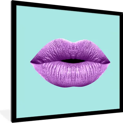 Produktbild von MuchoWow® MuchoWow® Gerahmtes Poster Lippen - Pastell - Lila 40x40 cm - Poster mit zchwarzem Bilderrahmen - Mit Rahmen - Wanddekoration Schlafzimmer
