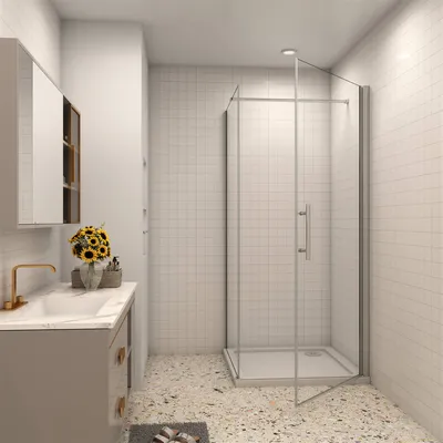 Produktbild von 90x80cm 195cm 6mm Eckeinstieg Eckdusche Drehtür Duschkabine Nano Glastür