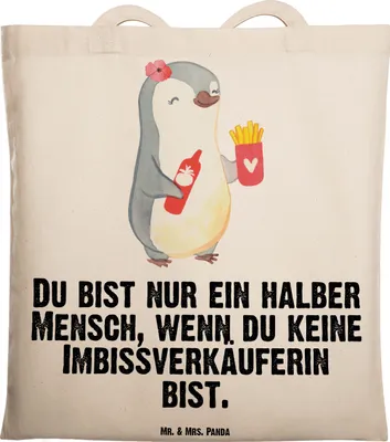 Produktbild von Mr. & Mrs. Panda Shopping Tasche Imbissverkäuferin Herz - Transparent - Geschenk, Imbissbesitzerin, Witzig, Tote Bag, Pommesverkäuferin, Lustig, dokumententasche, Spruch
