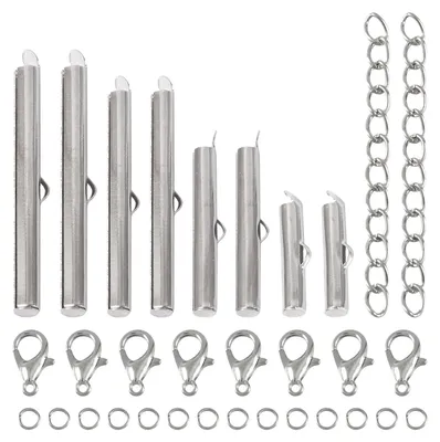 Image de Fermetures pour tubes, à insérer - 40 brins avec des anneaux de courbure en acier inoxydable 304 et des mousquetons en alliage - Fabrication de bijoux - 20 - 40 mm, 80 pièces d'anneaux de courbure et 40 pièces de mousquetons