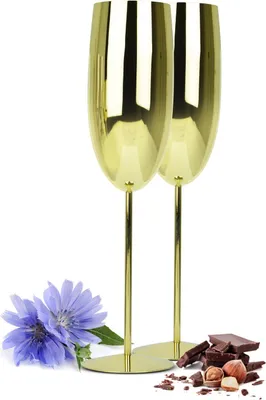 Produktbild von 2 Sektgläser 270ml Edelstahl Gold Sektkelche Champagner Sektglas Proseccoglas