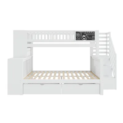 Produktbild von Flieks Etagenbett 90x200cm/140x200cm, Kinderbett mit Bücherregal & Tafel, Hochbett mit Treppe & 2 Schubladen, Stockbett Holzbett 2 Kinder, Weiß