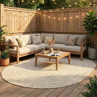 Image de Volero - Tapis rond intérieur et extérieur - Bali Beige - 205x305 cm
