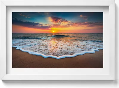 Produktbild von Sonnenuntergangslandschaft über dem Meer– Wandbild mit Rahmen – Gerahmtes Bild  – Wanddekoration – 30x20 cm –  Weiß Rahmen