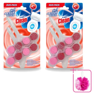 Productafbeelding van 2 x Toiletblok voor thuisgebruik, 5-in-1, Actieve Bloemige Geur - 45 g - Voordeelverpakking - 2 stuks