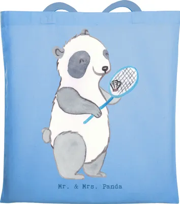 Produktbild von Mr. & Mrs. Panda Einkaufstasche Panda Badminton  - Sky Blue - Geschenk, Shopping Tasche, Büchertasche, Schultasche, spielen, Baumwolltasche, Tote Bag