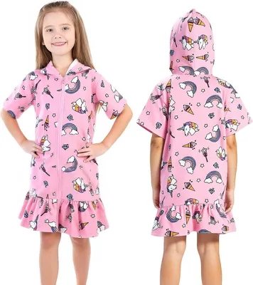 Zdjęcie produktu dla Dziecięce Poncho Ręcznik 100% bawełna, jasnoróżowy, z kapturem, do pływania