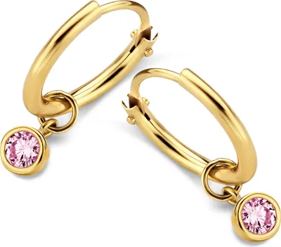Produktbild von New Bling 9NBG-0613 Gold-Ohrringe mit Zirkonia-Anhänger - 11x1,2 mm - Rosa - 3,5 mm - 14 Karat - Gold