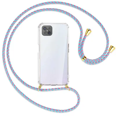 Produktbild von Handykette Backcover-Schutzhülle mit Band (Metall goldfarben) für Oppo A92S / Reno4 Z 5G - pink/mint
