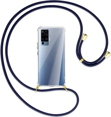 Produktbild von Handykette Backcover-Schutzhülle mit Band (Metall goldfarben) für vivo X50 Pro, X51 5G - dunkelblau