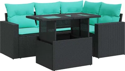 Immagine prodotto di vidaXL Set di divani da giardino 5 pezzi con cuscini in polirattan nero acacia