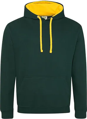 Immagine prodotto di Just Hoods JH003 | Felpa con cappuccio / Pullover con cappuccio da uomo Varsity - Colore: Verde bosco/oro - Taglia: S