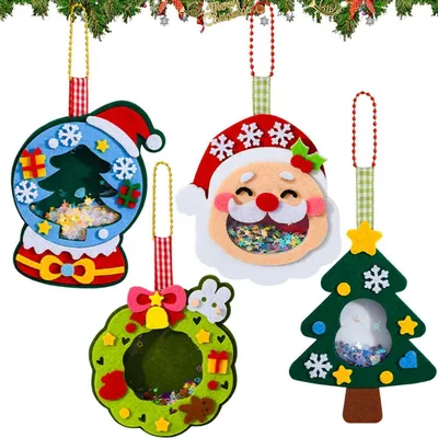 Image de Kit de bricolage pour Noël, coffret de 4 pièces : couronne de Noël en feutre, décorations de Noël à coller
