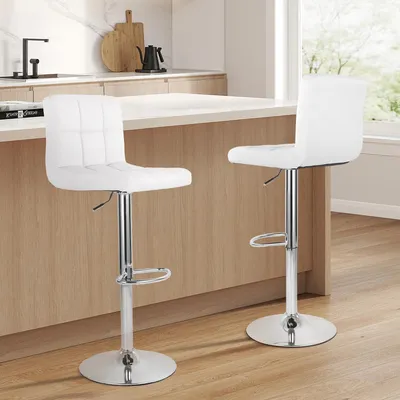Image de Hawthyhome Tabourets de bar (2 pièces) Tabourets de bistrot en similicuir avec dossier et repose-pieds Blanc