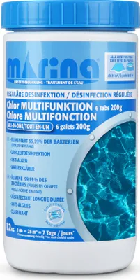 Produktbild von Marina Chlor Multitabs 200g - Pool Tabletten - Chlortabletten ( 1 x 1,2kg ) Multifunktion 5 in 1 - für Pools ab 25m³