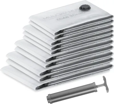 Obrázek produktu pro Vakuové sáčky na oblečení SilverRack [10 kusů] v 5 velikostech (2x Small + 3x Medium + 2x Large + 2x XL + 1x XXL) - BPA Free - Vakuové sáčky na oblečení