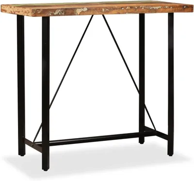 Produktbild von 5-teiliges Bar-Set aus massivem Altholz mit Stahlbeinen, Stehtisch und 4 Hockern im Industrie-Design