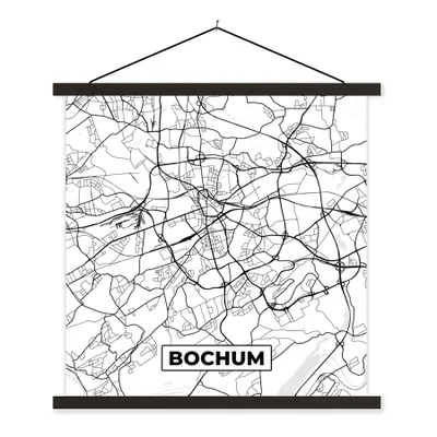 Produktbild von MuchoWow® Textilposter Stadtplan von Bochum - Karte - Stadtplan 60x60 cm mit schwarzem Rahmen - Posteraufhänger