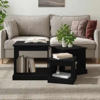 Productafbeelding van Maison Exclusive - Salontafelset, 3 stuks, zwart, houtvezel