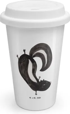 Produktbild von Mr. & Mrs. Panda Thermobecher To Go Stinktier Handstand - Weiß - Geschenk, Wildtier, Raubtier, keramik kaffeebecher, Skunk, ToGo, Isolierbecher, Spielplatz, Stinker