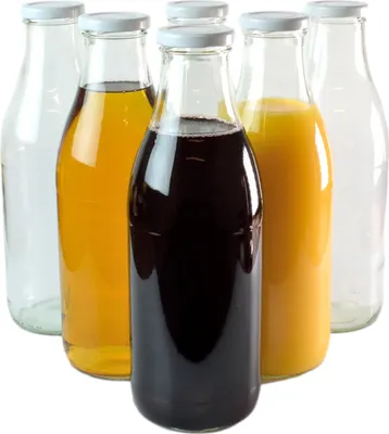 Produktbild von gouveo 6er Set Saftflasche 1000 ml mit Schraubdeckel weiss - Große Glasflasche 1 Liter mit TO48 Verschluss - Leere Flasche zum Befüllen