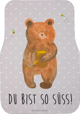 Produktbild von Mr. & Mrs. Panda Automatte Bär Honig - Grau Pastell - Geschenk, Auto Fußmatte, Liebe, Teddybär, Auto-Fußmatte, Autoteppich, Teppich, Partner, Verliebte