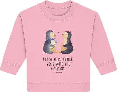 Produktbild von Mr. & Mrs. Panda Organic Baby Pullover Pinguin Pärchen 24. - 36. Monat - Baumwolle Pink - Geschenk, Liebe, Pinguine, Bullover, Hochzeitstag