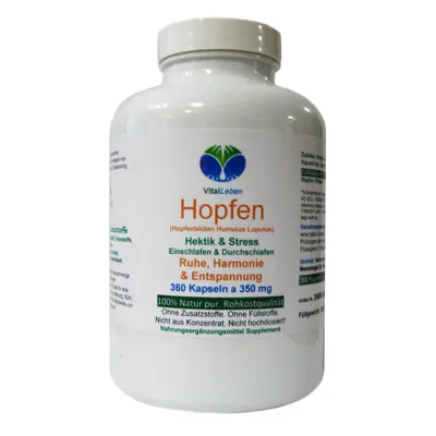 Produktbild von HOPFEN Hopfenblüten 360 Pulver Kapseln [ohne ZUSATZSTOFFE] Ruhe + Entspannung [NATUR PUR]