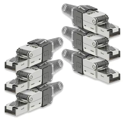 Produktbild von 6x Netzwerkstecker CAT 7 Werkzeuglos RJ45 Netzwerk Stecker Verlegekabel Metall
