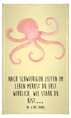 Produktbild von Mr. & Mrs. Panda Handtuch Tintenfisch - Gelb Pastell - Geschenk, Gästehandtuch 30x50, Krake, Gästetuch, Frotteetuch, Ozean, Wasser, Motiv, Meerestier, Lustige Sprüche